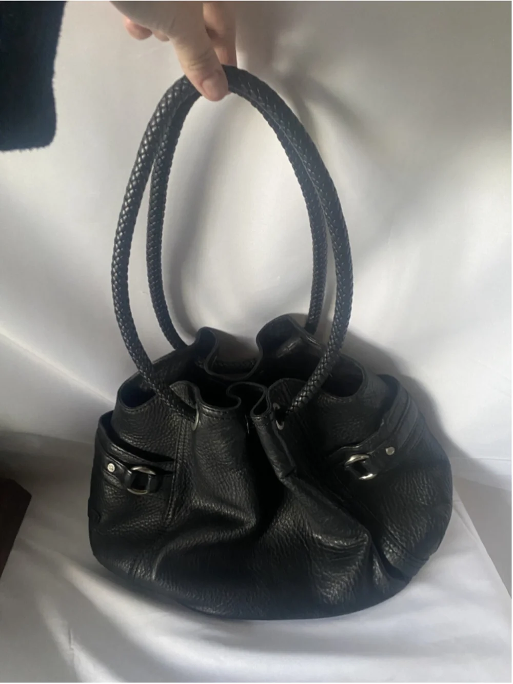 Cole Haan Black Hobo Purse Braided Strap EUC